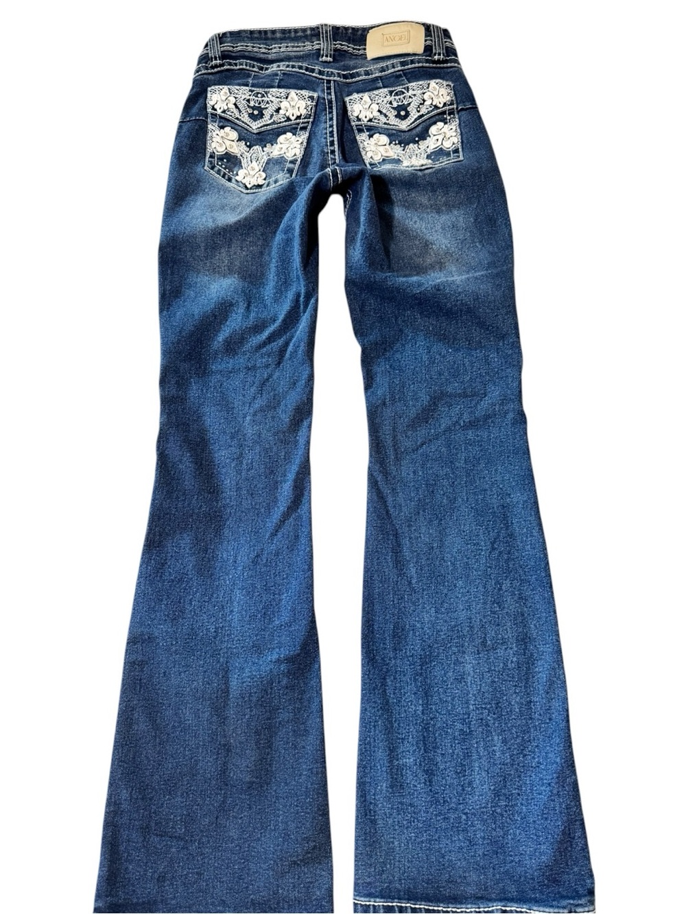 Angel Jeans Y2K Low‎ Rise Flare Dark Wash Rhinestone Embellished Size 5/26